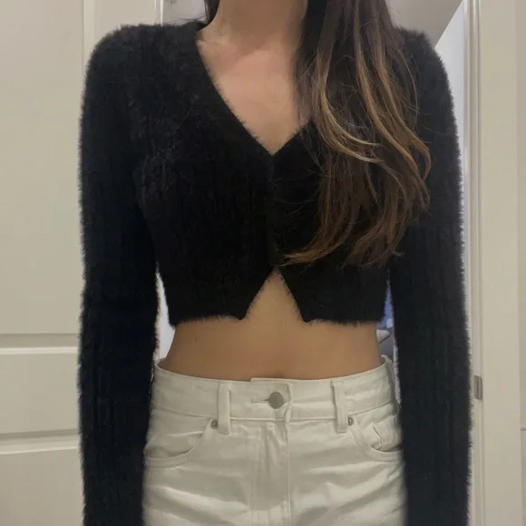 Brand New Garage black y2k fuzzy cardigan